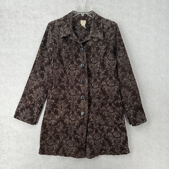 J. Jill Velvet Corduroy Shirt Jacket Womens XS Brown Floral Damask Shacket‎ - Picture 1 of 15